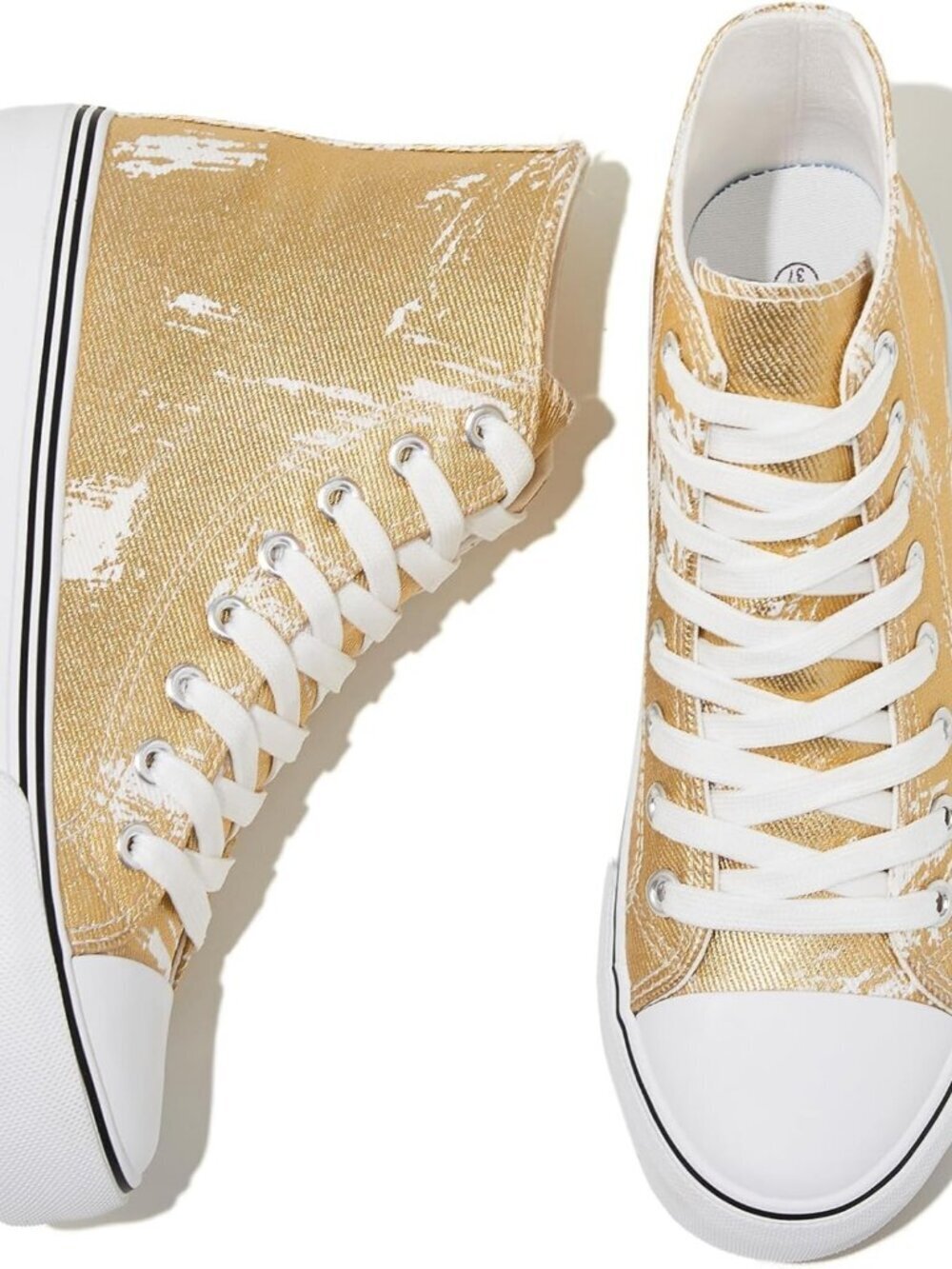 Women's  Golden High Top Lace up Casual Comfortable Canvas Shoes Sneakers